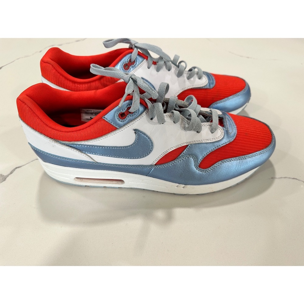 Nike Air Max 1 Mens Sneakers Red White Metallic Blue FQ8790-900 Size 15.5